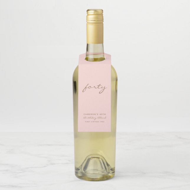 Étiquette de bouteille d'anniversaire rose et or m (Sur bouteille)