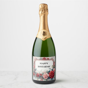 étiquette de bouteille de champagne à cadre de ros