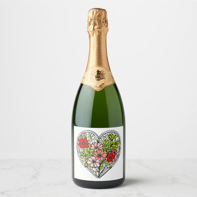 étiquette de bouteille de champagne à coeur de fle (Devant)