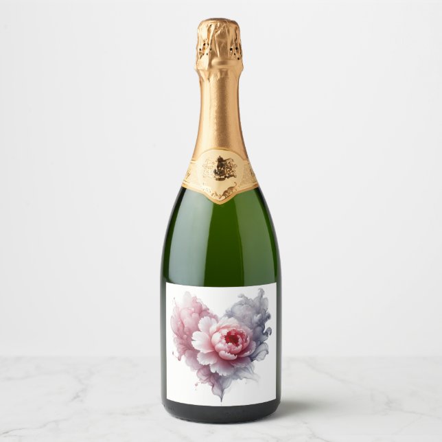 étiquette de bouteille de champagne à coeur de fle (Devant)
