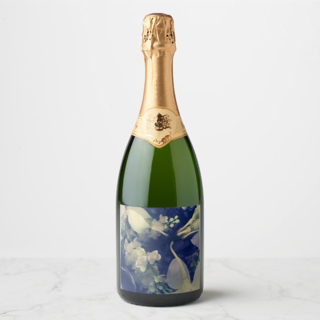 étiquette de bouteille de champagne à fleurs sombr (Devant)