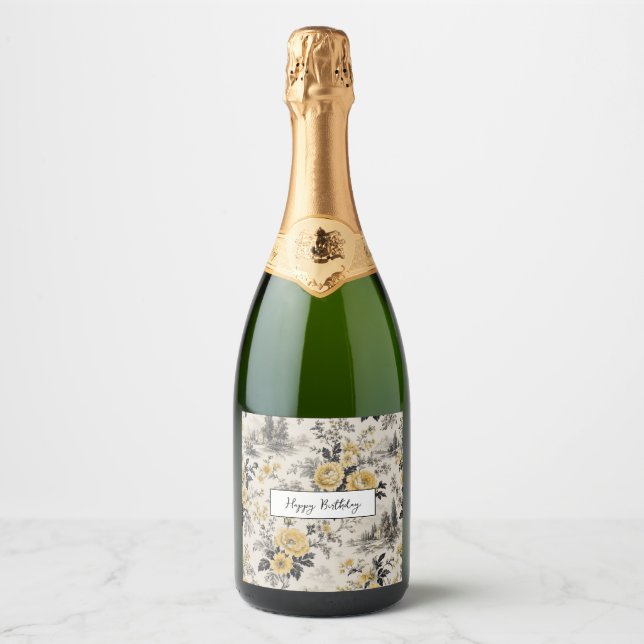 étiquette de bouteille de champagne aux fleurs jau (Devant)