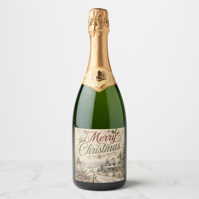 étiquette de bouteille de champagne de Noël de sty (Devant)