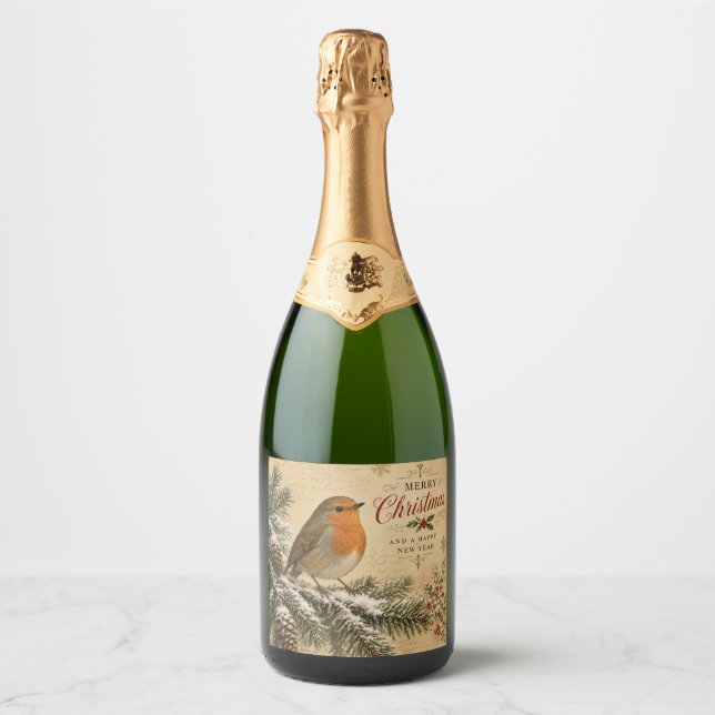 étiquette de bouteille de champagne de Noël vintag (Devant)