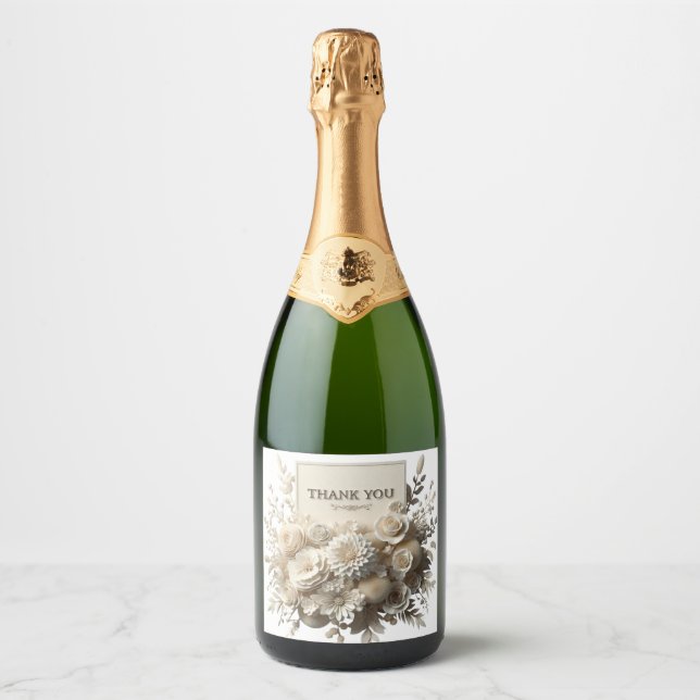 étiquette de bouteille de champagne fleurs blanche (Devant)