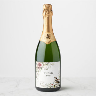 étiquette de bouteille de champagne oiseau et fleu