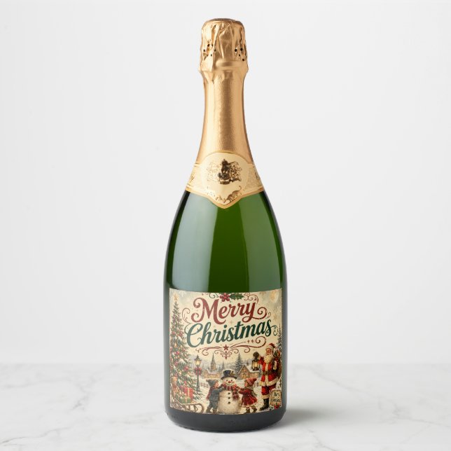 étiquette de bouteille de champagne vintage joyeux (Devant)