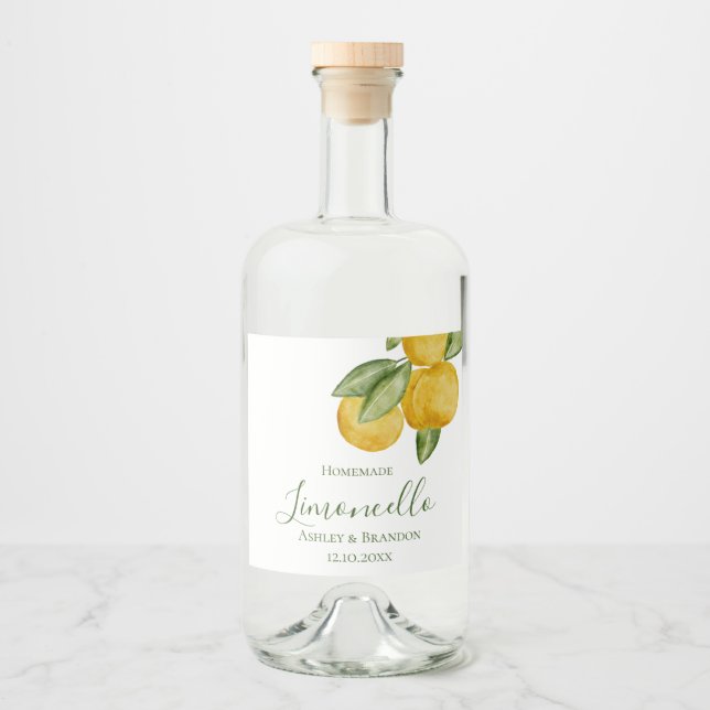 Étiquette de bouteille de Limoncello, jolie aquare (Devant)