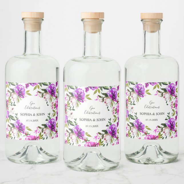 Étiquette de bouteille de Mariage de fleurs violet (Bouteilles)