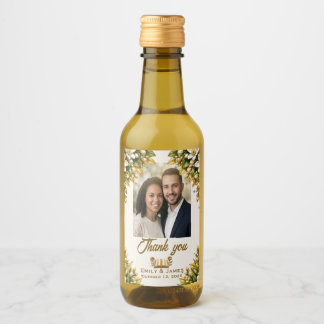 Étiquette de bouteille de mariage photo Fleur d'or