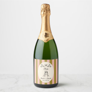 Étiquette de bouteille de mariage rayée vert olive