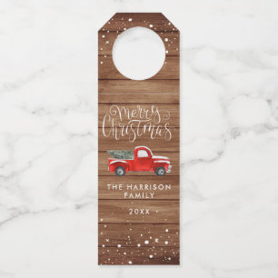 Étiquette de bouteille de Noël camion rouge vintag