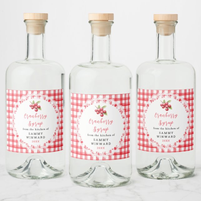 Étiquette de bouteille de sirop de canneberge fait (Bouteilles)