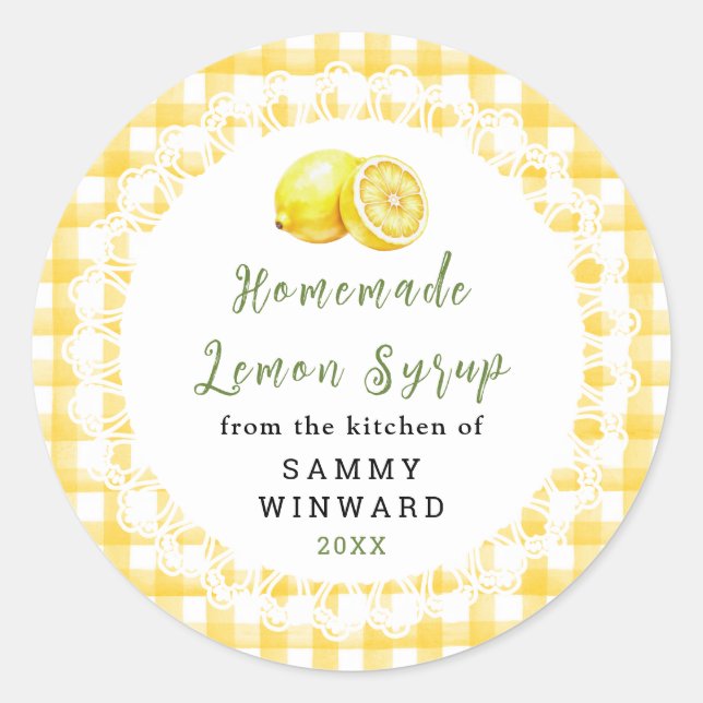 Étiquette de Bouteille de Sirop de Citron Maison (Devant)