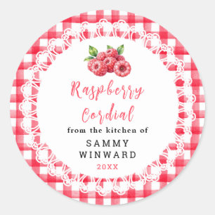 Étiquette de bouteille de sirop de framboise maiso