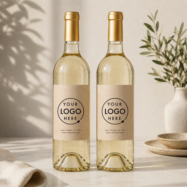 Étiquette de bouteille de vin | Autocollants Kraft (Custom business logo wine bottle label with rustic kraft styling for branded gift bottles.)