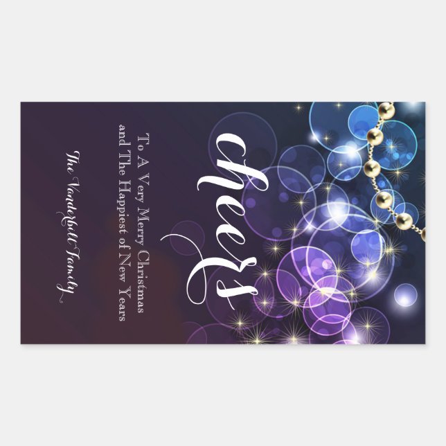 Étiquette de bouteille de vin de Noël à bulle bleu (Devant)