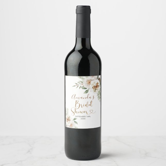 Étiquette de bouteille de vin de Noël florale blan (Devant)