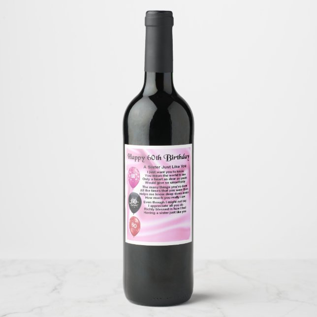Étiquette de bouteille de vin de poème soeur - 60e (Devant)