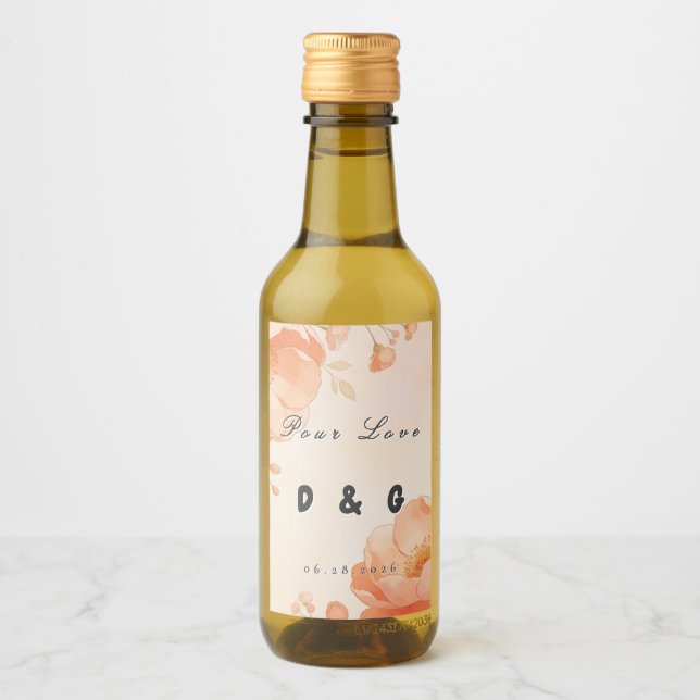 Étiquette de bouteille de vin mousseux rose floral (Devant)