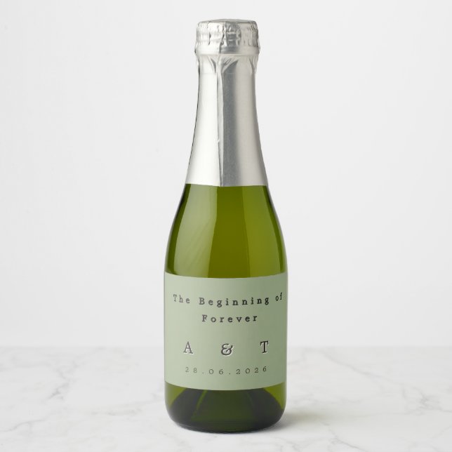 Étiquette de bouteille de vin mousseux vert sauge (Devant)