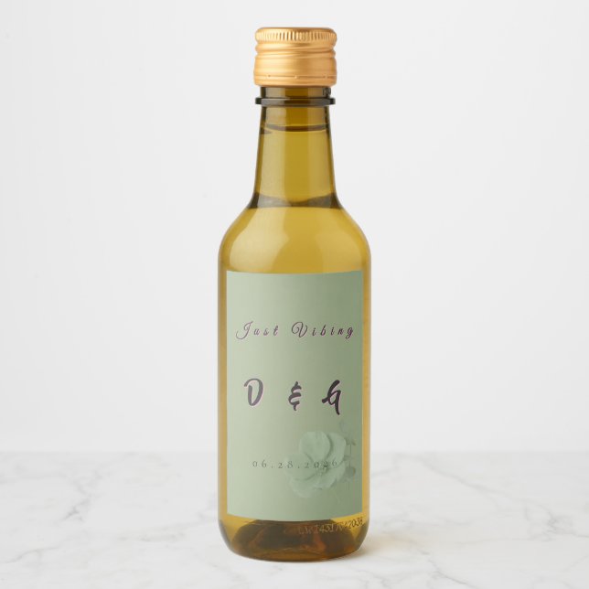 Étiquette de bouteille de vin pétillant vert sauge (Devant)