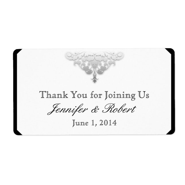 Étiquette de bouteille d'eau blanc noir et argent  (Devant)