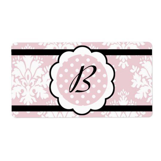 Étiquette de bouteille d'eau - damassé rose
