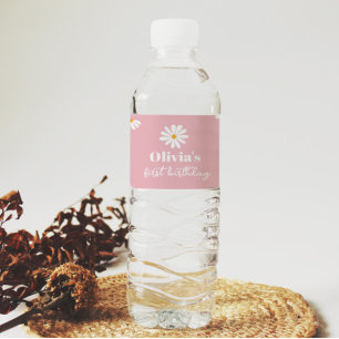 Étiquette de bouteille d'eau d'anniversaire rose p