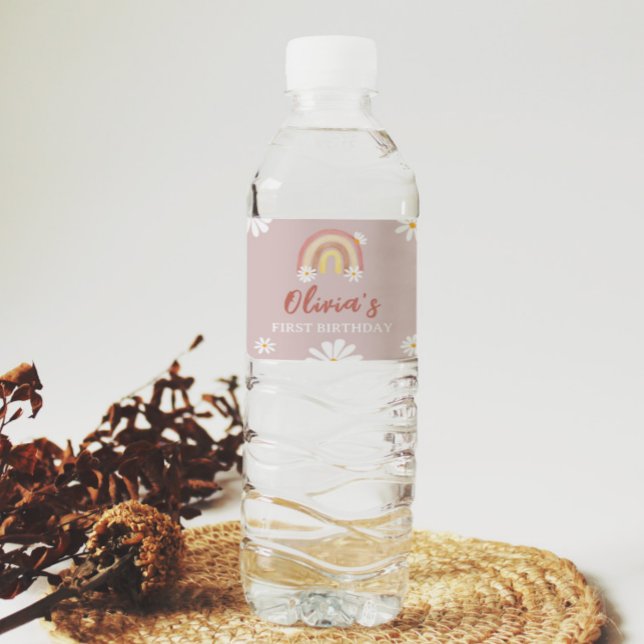 Étiquette de bouteille d'eau d'anniversaire rose p (Créateur téléchargé)
