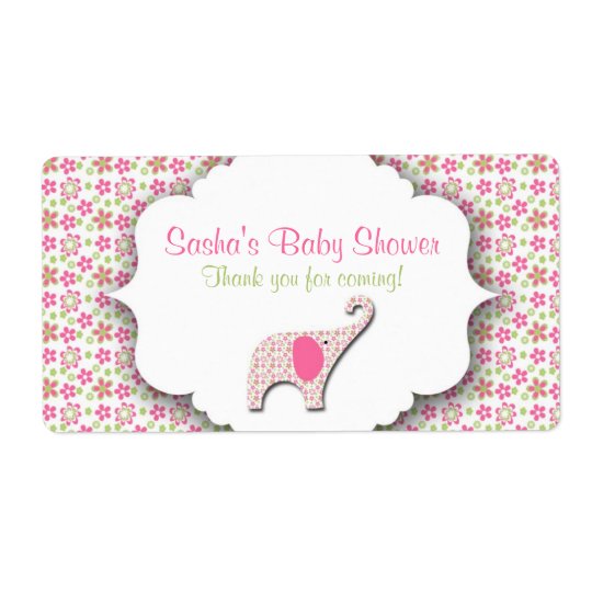 Étiquette de bouteille d'eau de baby shower d'élép