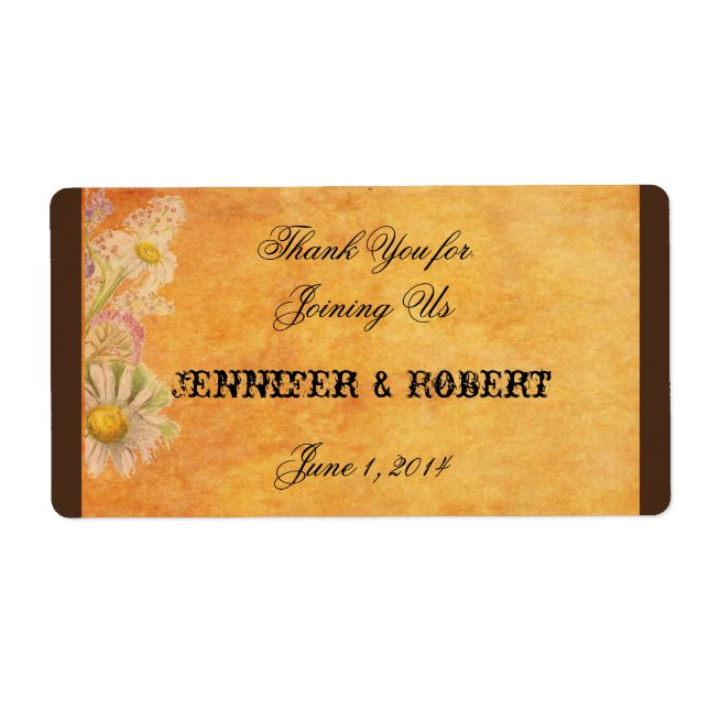 Étiquette de bouteille d'eau de marguerites rustiq (Devant)