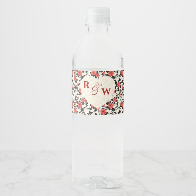 Étiquette de bouteille d'eau de mariage Rose Fancy (Devant)