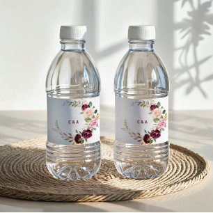 Étiquette de bouteille d'eau florale Burgundy vert