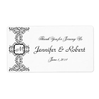 Étiquette de bouteille d'eau Monogramme Romance no