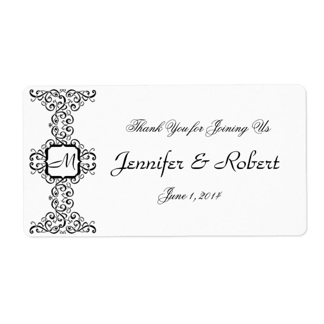 Étiquette de bouteille d'eau Monogramme Romance no (Devant)