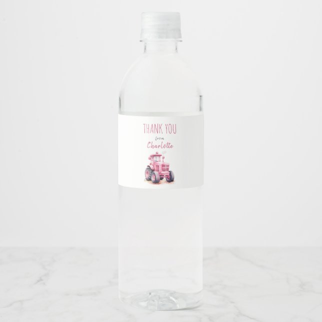 Étiquette de bouteille d'eau pour tracteur rose po (Devant)