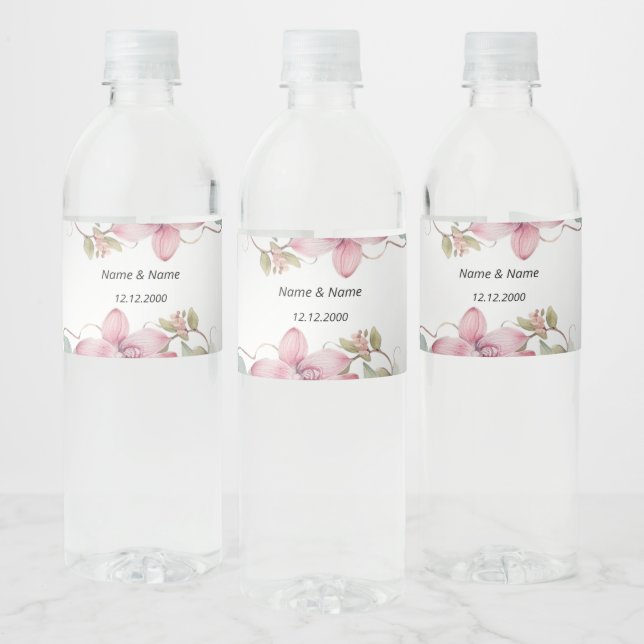 Étiquette de bouteille d'eau rose de printemps (Bouteilles)