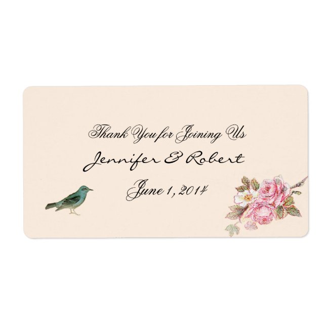Étiquette de bouteille d'eau rose vintage et Robin (Devant)
