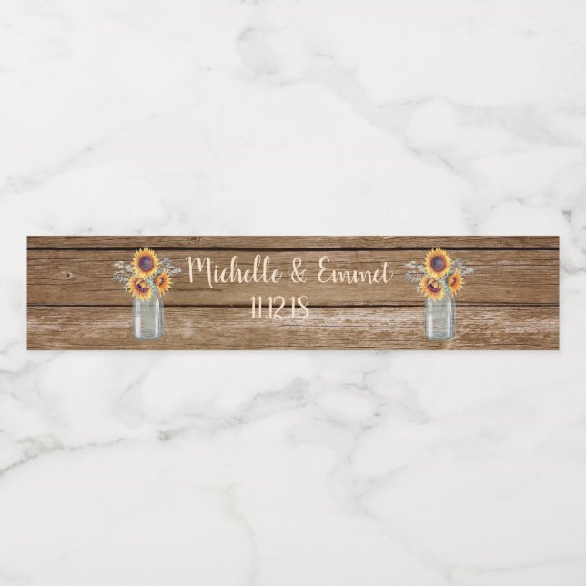 Étiquette de bouteille d'eau rustique Sunflower Co (Étiquettes simples)