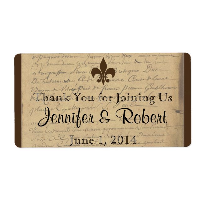 Étiquette de bouteille d'eau vintage Fleur de Lis (Devant)