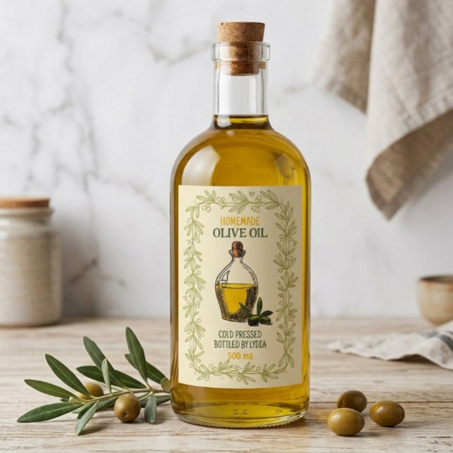 Étiquette de bouteille d'huile d'olive faite maiso (Créateur téléchargé)
