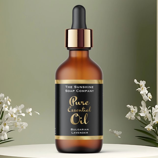 Étiquette de bouteille d'huile essentielle noire e (Créateur téléchargé)