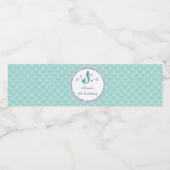 Étiquette de bouteille Mermaid Purple Anniversaire (Étiquettes simples)