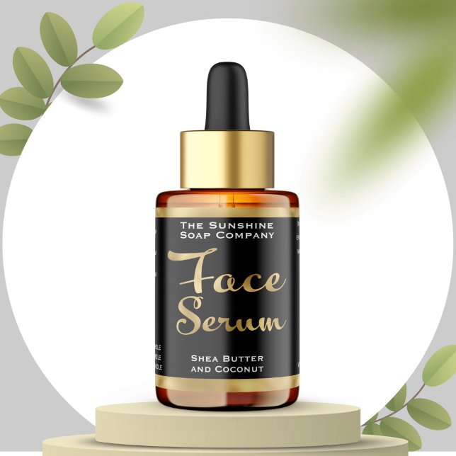 Étiquette de bouteille noir et or face Sérum (Créateur téléchargé)