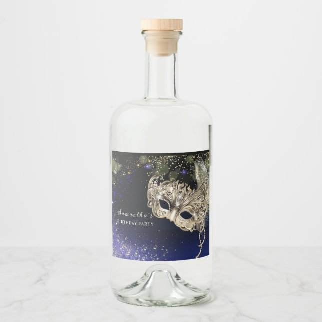 Étiquette de Bouteille pour Soirée Masquée Élégant (Devant)