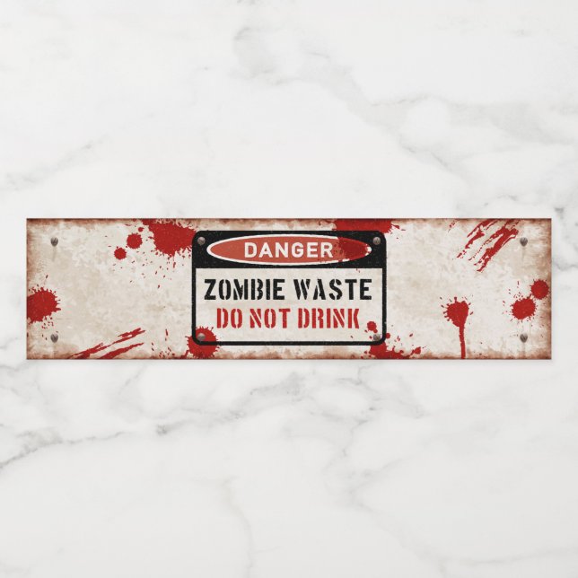 Étiquette de bouteille Zombie avec panneau de dang (Étiquettes simples)