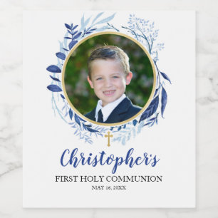 Étiquette de bouteilles de vin bleu Croix vertes