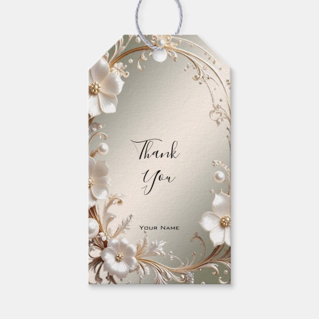 Étiquette de cadeau à cadre floral blanc orné (Devant)