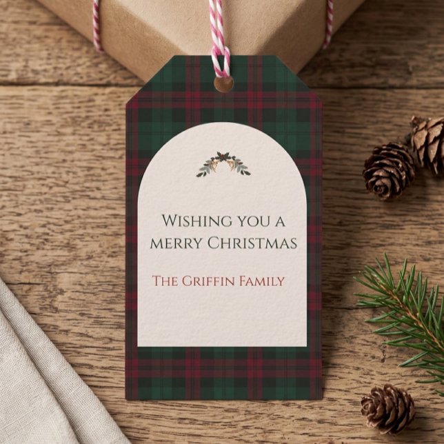 Étiquette de cadeau à carreaux de Noël classique (Classic Christmas Plaid Gift Tag)